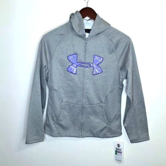 Under Armour Cold Gear Loose Gray Purple Hooded Zippered Jacket Size Youth Large - Picture 1 of 11